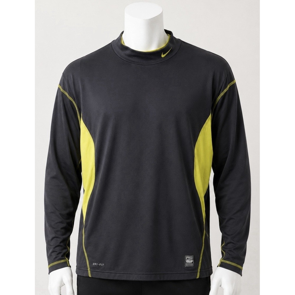 NIKE Men's Long Sleeve Athletic Shirt Pullover XXL Black Yellow High Neck